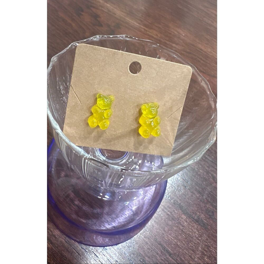 Yellow Gummy Bear Candy Shop Stud Earrings New